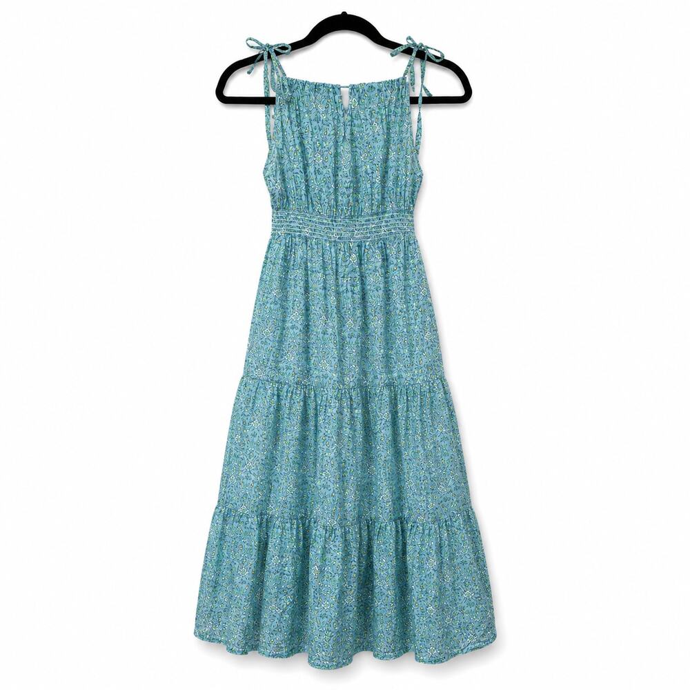Roller Rabbit Blue Floral Tiered Maxi Dress Small Boho